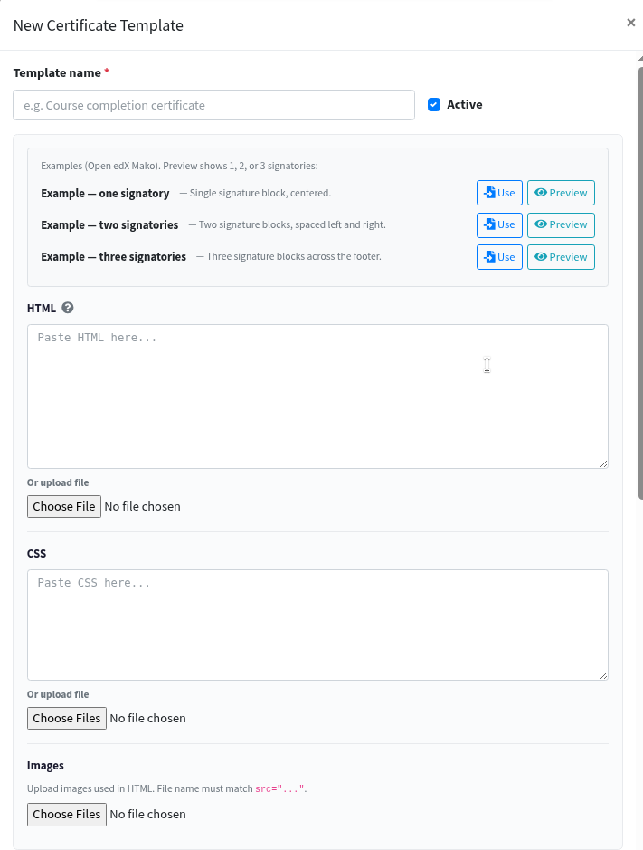 New Certificate Template