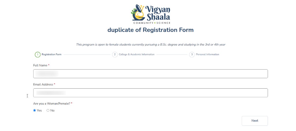 Registration form