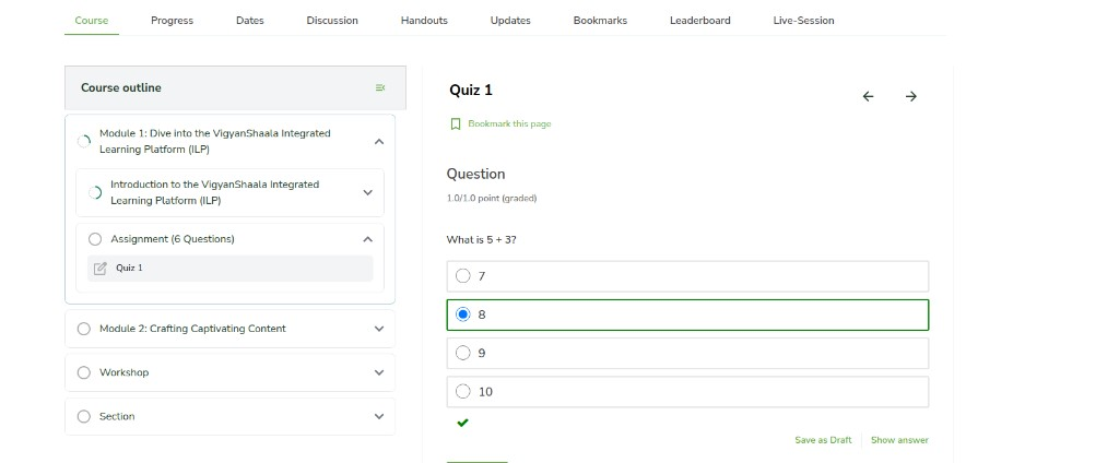Course tab with outline and quiz