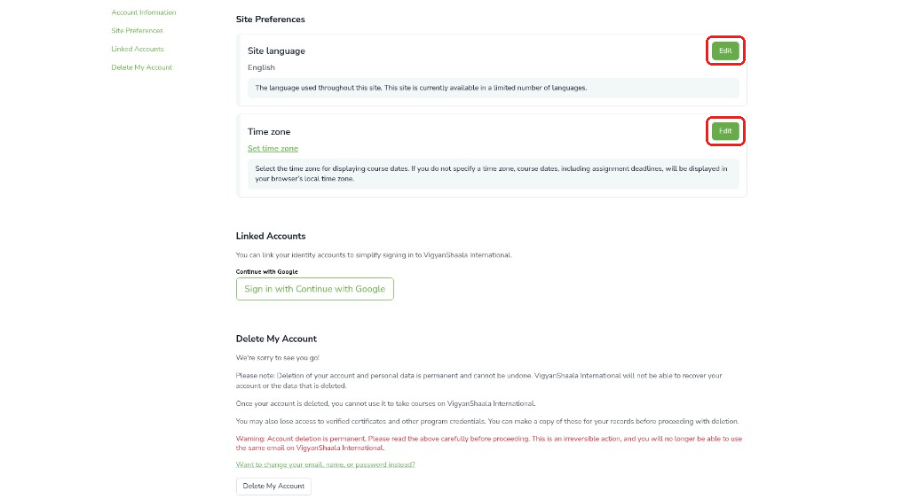 Site Preferences and Linked Accounts