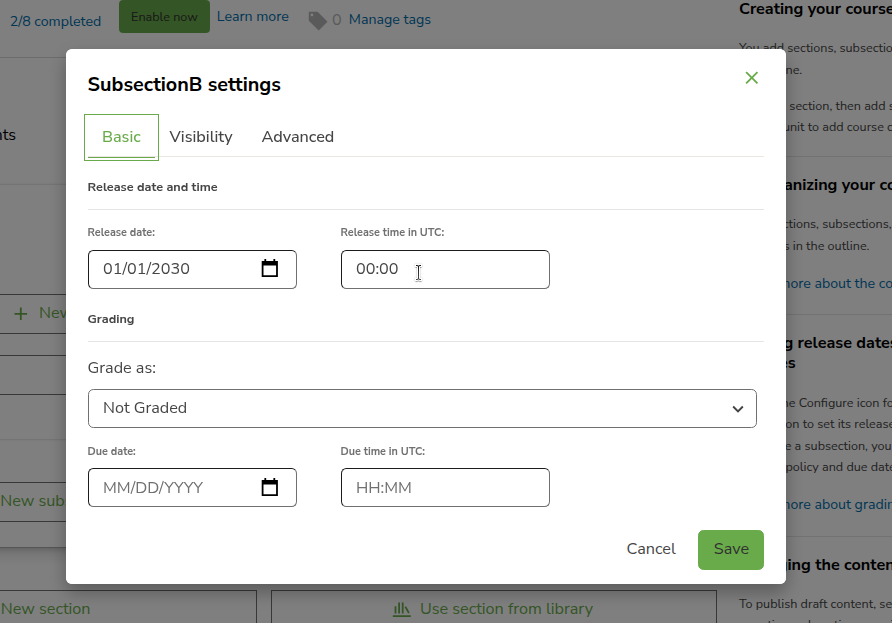 SubsectionB settings