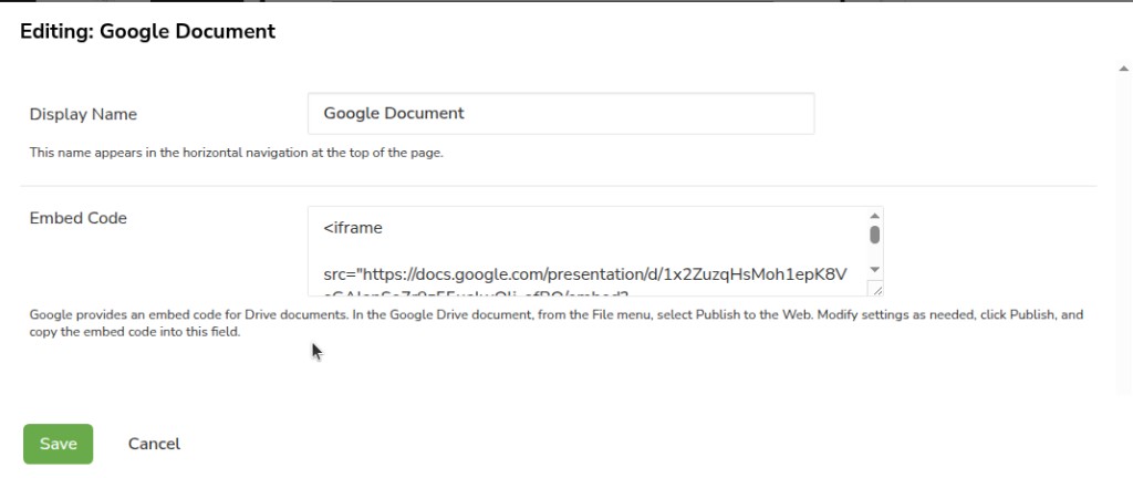Editing: Google Document