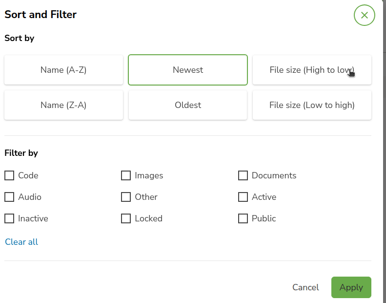 Sort and Filter