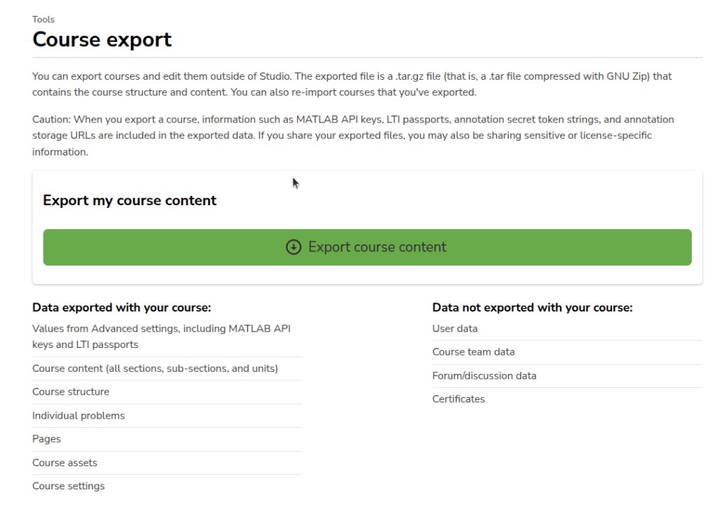 Course export
