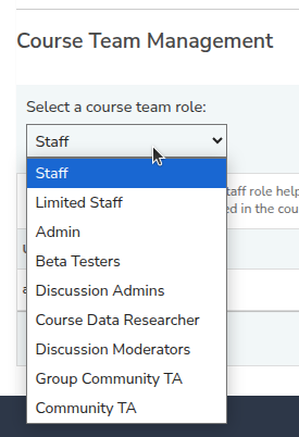 Select a course team role