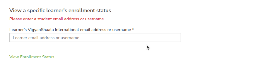 Please enter a student email address or username