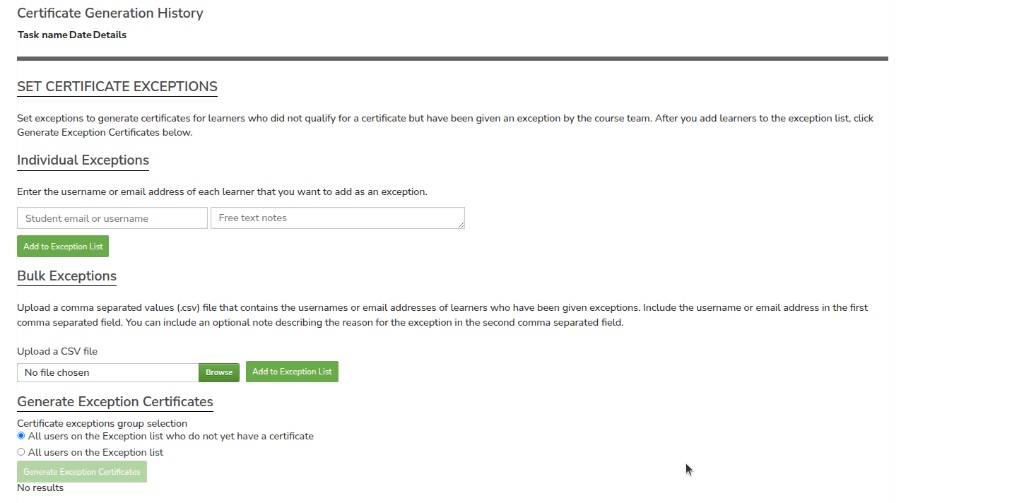 SET CERTIFICATE EXCEPTIONS
