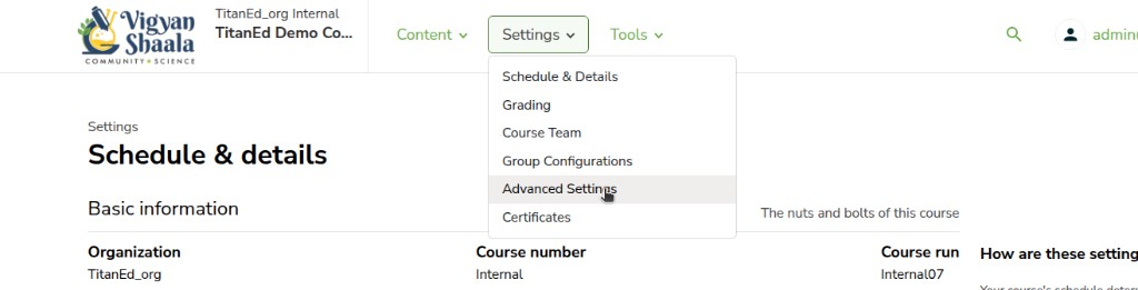 Settings Advanced Settings