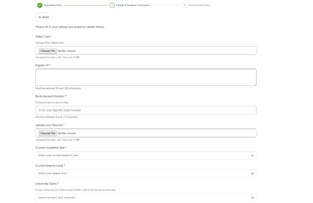 Cohort Management Form — step 2