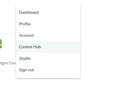 User menu with Control Hub