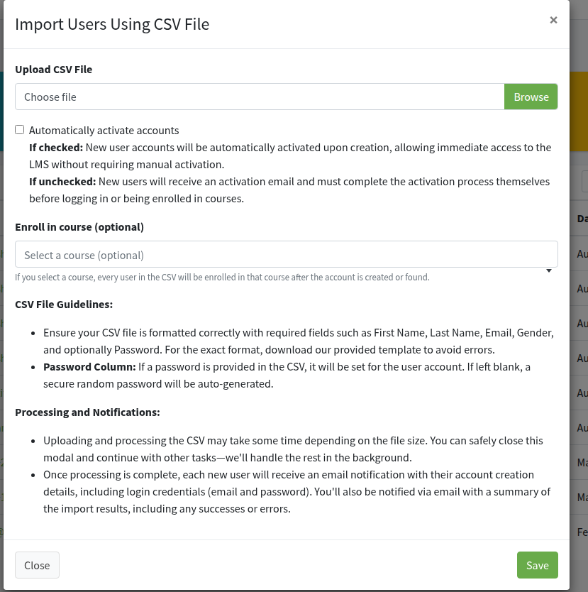 Import Users Using CSV File