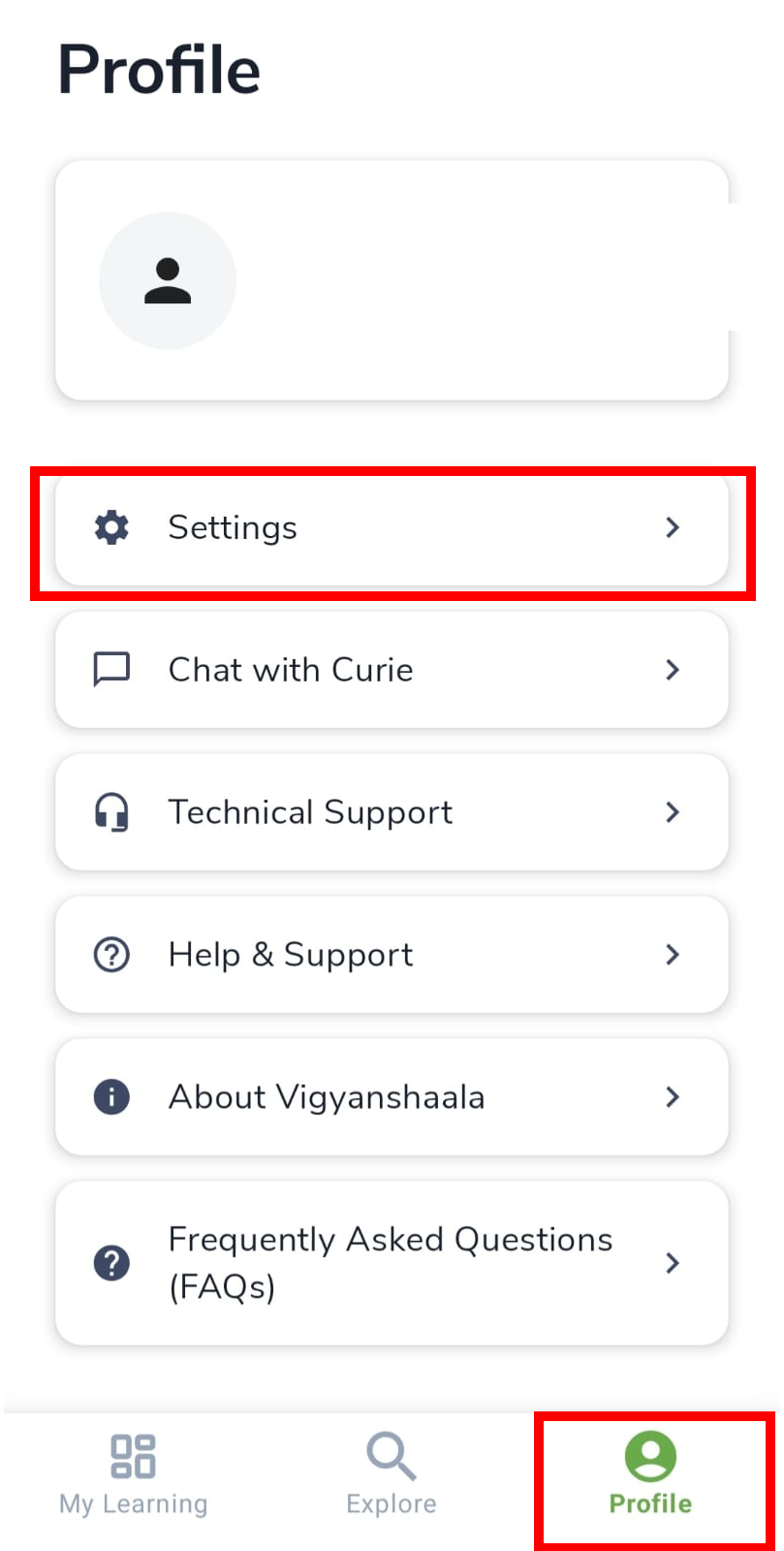 Profile menu